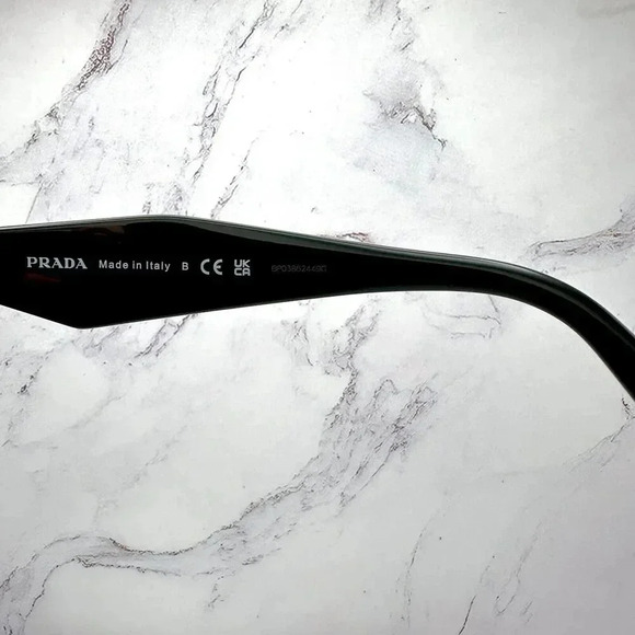 PRADA Sunglasses Symbole Gold Logo Black Authentic Square Cat Eye Oversized - Picture 8 of 16